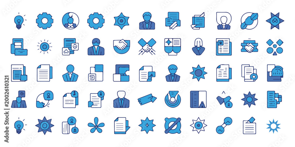 Obraz premium A comprehensive grid of various blue business and office related icons for professional applications