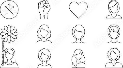 Fotografie International Women’s Day outline icon set empowerment femininity vector illustr