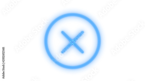 фотографія Glowing neon X mark close button symbol icon isolated on transparent background
