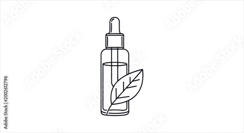 Photos Natural essence dropper bottle with leaf line art.
