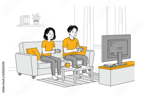 Couple Playing Video Games at Home