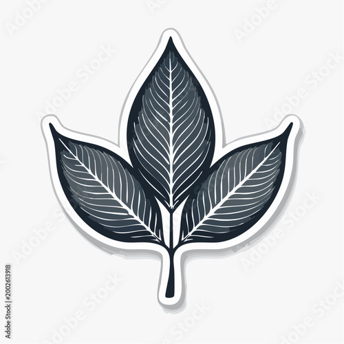 Stylized Trio of Dark Leaves with White Veins