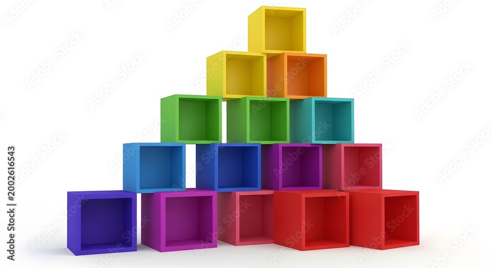 Fototapeta premium Colorful stack of rectangular blocks forming a pyramid on a white background