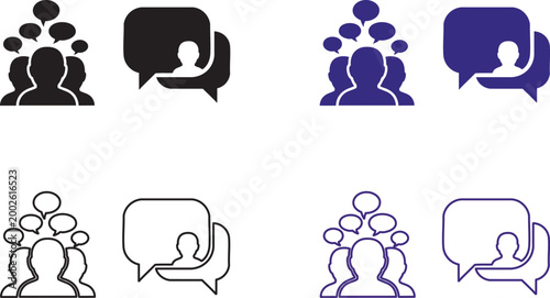 Communication with people and speech bubbles, various colors