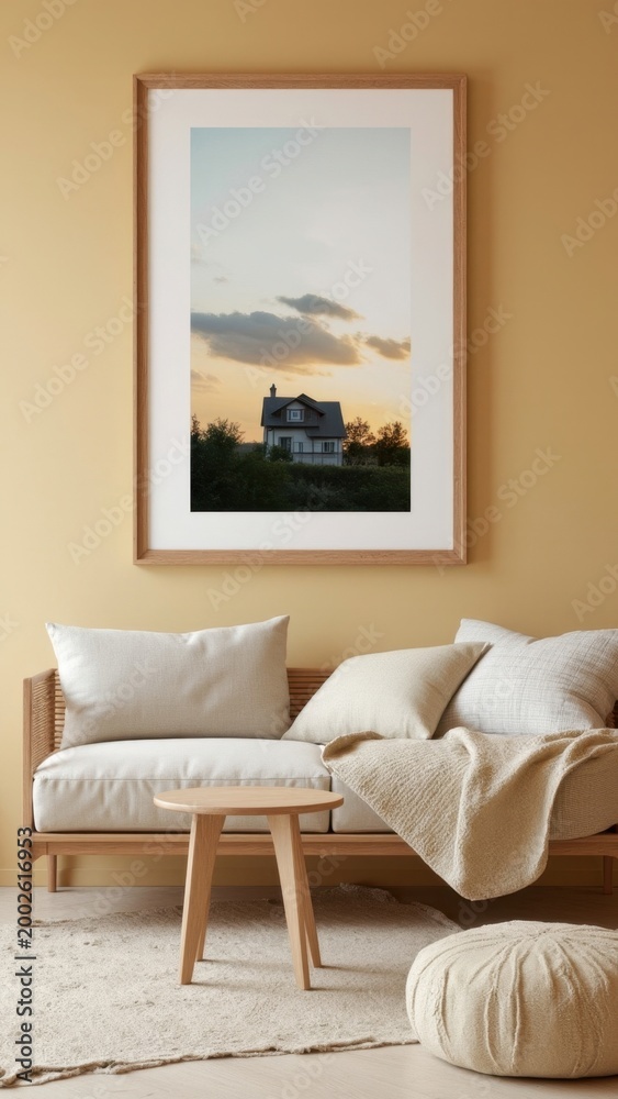 Fototapeta premium A serene country sunset photograph with a large house in the distance.