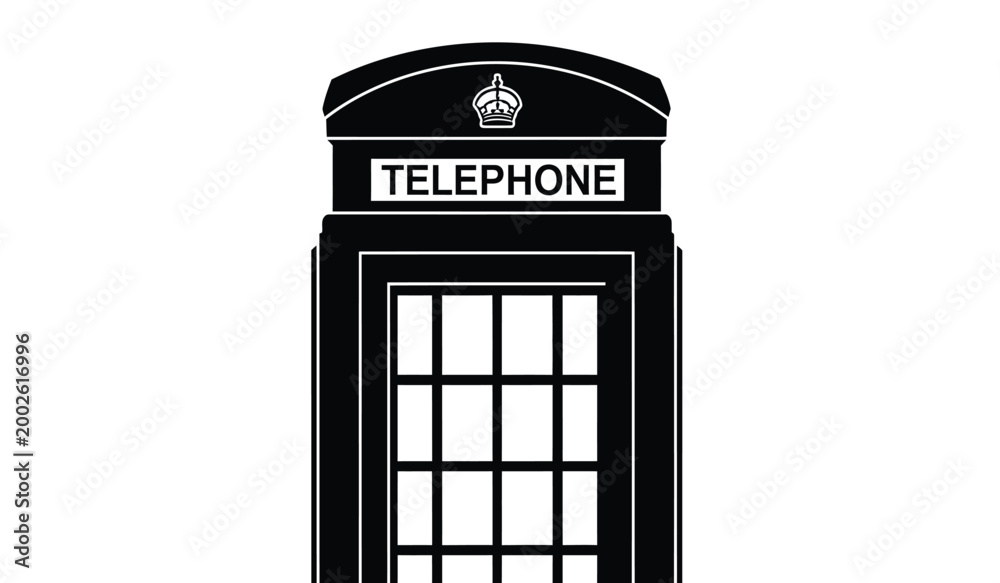Obraz premium black silhouette of a classic british telephone booth with crown emblem on white background high quality professional detailed modern elegant stylish clean crisp vibrant