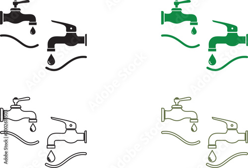 Faucet in various colors, dripping water leak