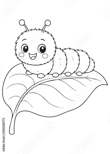 coloring book adorable caterpillar relaxing on a large leaf