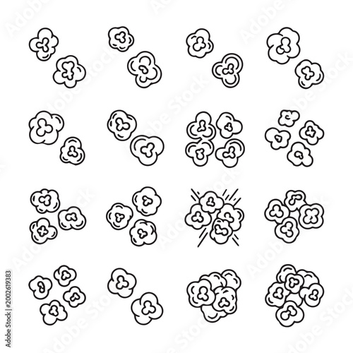 Various Popcorn Clusters with Minimalist Outline Style for Snack Branding