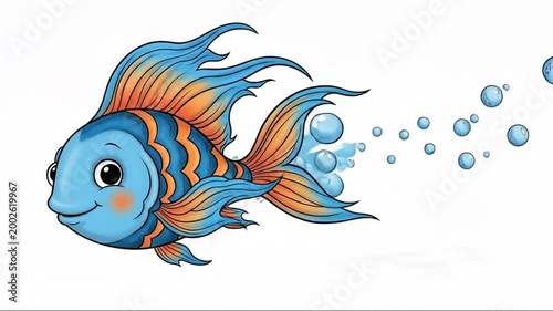 A vector illustration of an abstract cartoon fish swimming underwater in a tropical sea, featuring a creative wildlife design perfect for nature and aquatic art projects