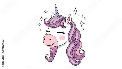 Vector cartoon illustration of animals unicorn in pink silhouette design in animal cartoon art style
