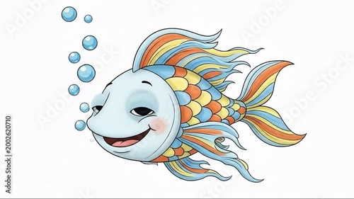 vector illustration of a cute cartoon fish in an abstract blue ocean wave design with nature sea pattern style