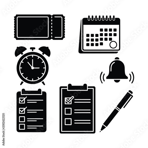 Slika na platnu Collection of black and white schedule planning related icons