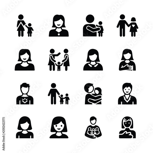 Family icons collection of parents and children relationships