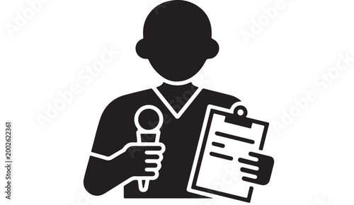 Reporter Icon Vector Journalist Holding Microphone and Clipboard