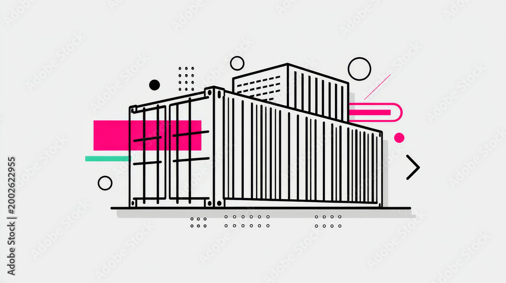 Fototapeta premium Vector line icon of cargo container and shipping work.