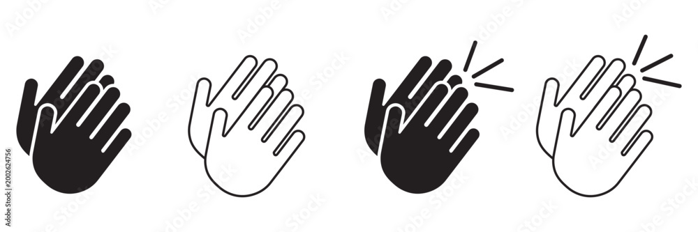 Obraz premium Professional clap icon collection for mobile and web apps featuring clapping hands in editable stroke line and solid glyph styles for project feedback and applause.