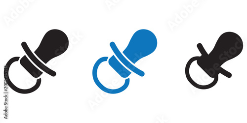 Set of Baby Pacifier Silhouette Icons Black and White Dummy Illustration Collection Isolated on Transparent
 Background Vector Graphic Design