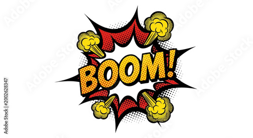 Canvas Print Comic book boom sound effect with yellow smoke
