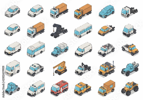 Фотография Collection of various trucks and vehicles.