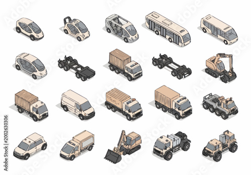Collection of toy trucks and vehicles.