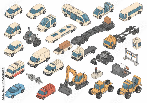 Collection of Various Construction Vehicles.