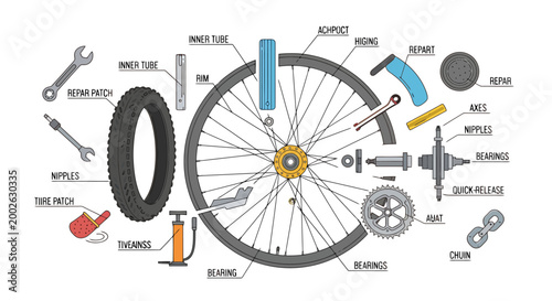 Exploring the Intricate Components of a Bicycle Wheel and Associated Repair Tools Demonstrating Assembly and Maintenance Needs for Vehicular Part Functionality and Cycling Equipment Care Clearly