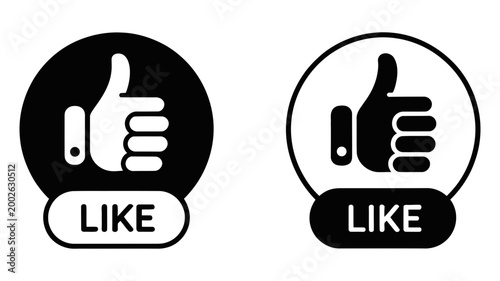 Thumbs up hand gesture icon with like text for social media approval or positive feedback approval positive