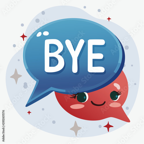 Cute Speech Bubble Saying Bye with Kawaii Face