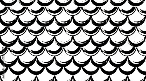 Seamless pattern of hand-drawn black and white fish scales, evoking a whimsical and aquatic aesthetic perfect for creative design projects