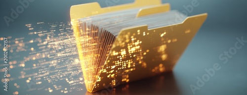 Digital folder with glowing sparks emanating from the side  
