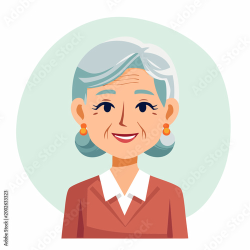Illustration of a smiling elderly woman with grey hair