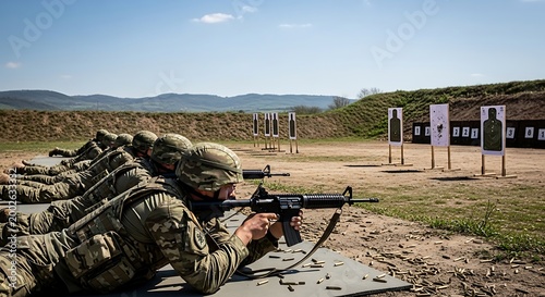 Military soldiers at shooting range.