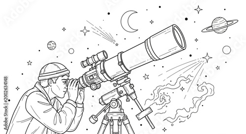 Astronomer observes the night sky through a telescope