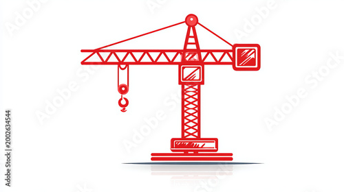 Crane vector icon or lifting equipment i.e. tower, crawler, hook, winch, mobile, truck, overhead, gantry, container. For business and industry i.e. building construction, transportation and production