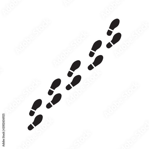 Black Silhouette Trail of Walking Shoe Footprints Vector Illustration
