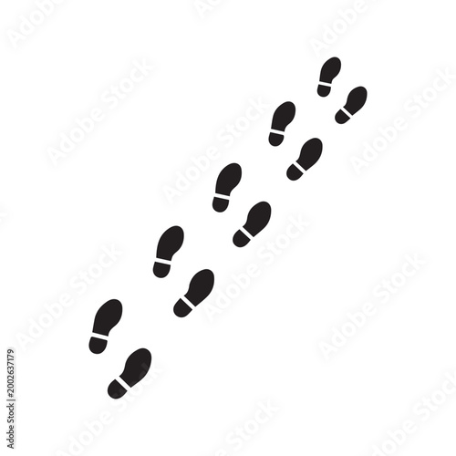 Black Silhouette Trail of Walking Shoe Footprints Vector Illustration
