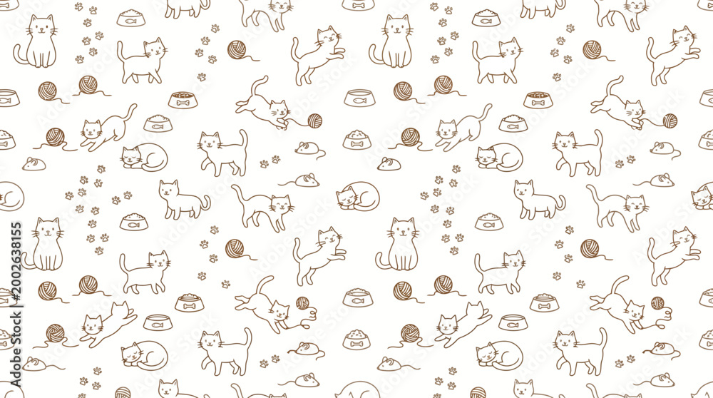 Obraz premium Whimsical hand-drawn animal doodle pattern with cute creatures and playful motifs.
