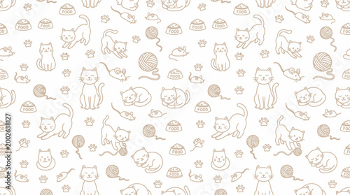 Photos Whimsical seamless pattern of cute cartoon animals on a soft beige background