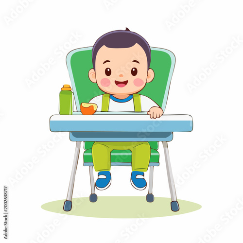 Happy Baby Sitting in High Chair Ready to Eat