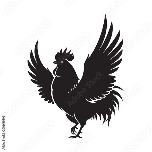 black rooster flapping its wings vector illustration element design template