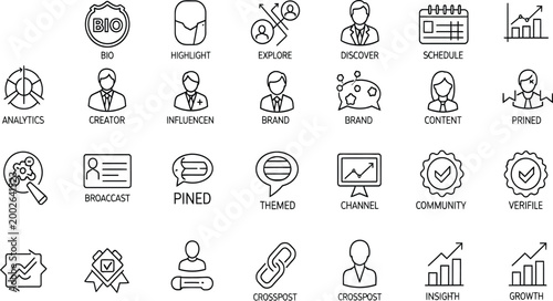 Canvastavla Black line icon set for multimedia content creation featuring audio voice record