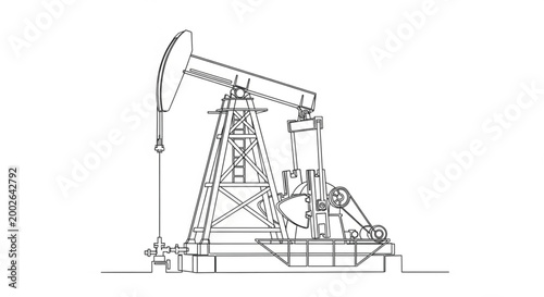 Oil Pump Jack Line Art Illustration Industrial Petroleum Extraction Machinery Engineering Vector Isolated on White Background Energy Industry Design