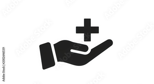 Black hand with cross symbol isolated on transparent background