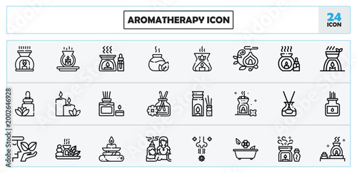 Aromatherapy Line Icons Set – Essential Oils, Spa, Wellness Vector Pack.