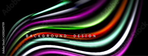 Abstract waves, vibrant colors, flowing lines. Modern design element for backgrounds, presentations, digital art. Dark backdrop enhances luminosity.