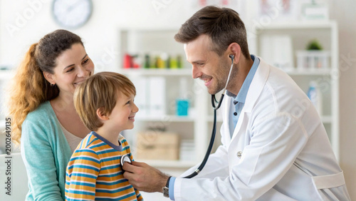 Doctor Examining Young Boy with Mother