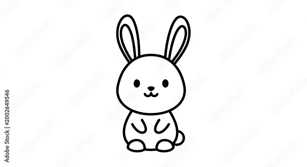 Fototapeta premium Cute Cartoon Bunny Rabbit Sitting Down.