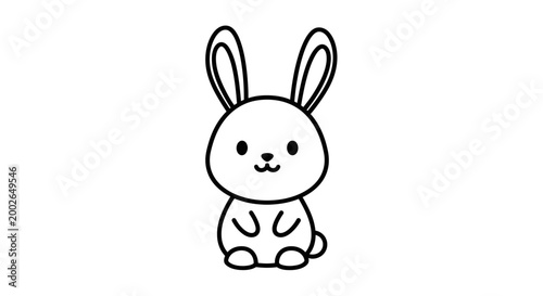 Cute Cartoon Bunny Rabbit Sitting Down.