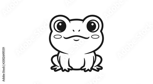 Cartoon Frog Sitting Smiling Face.